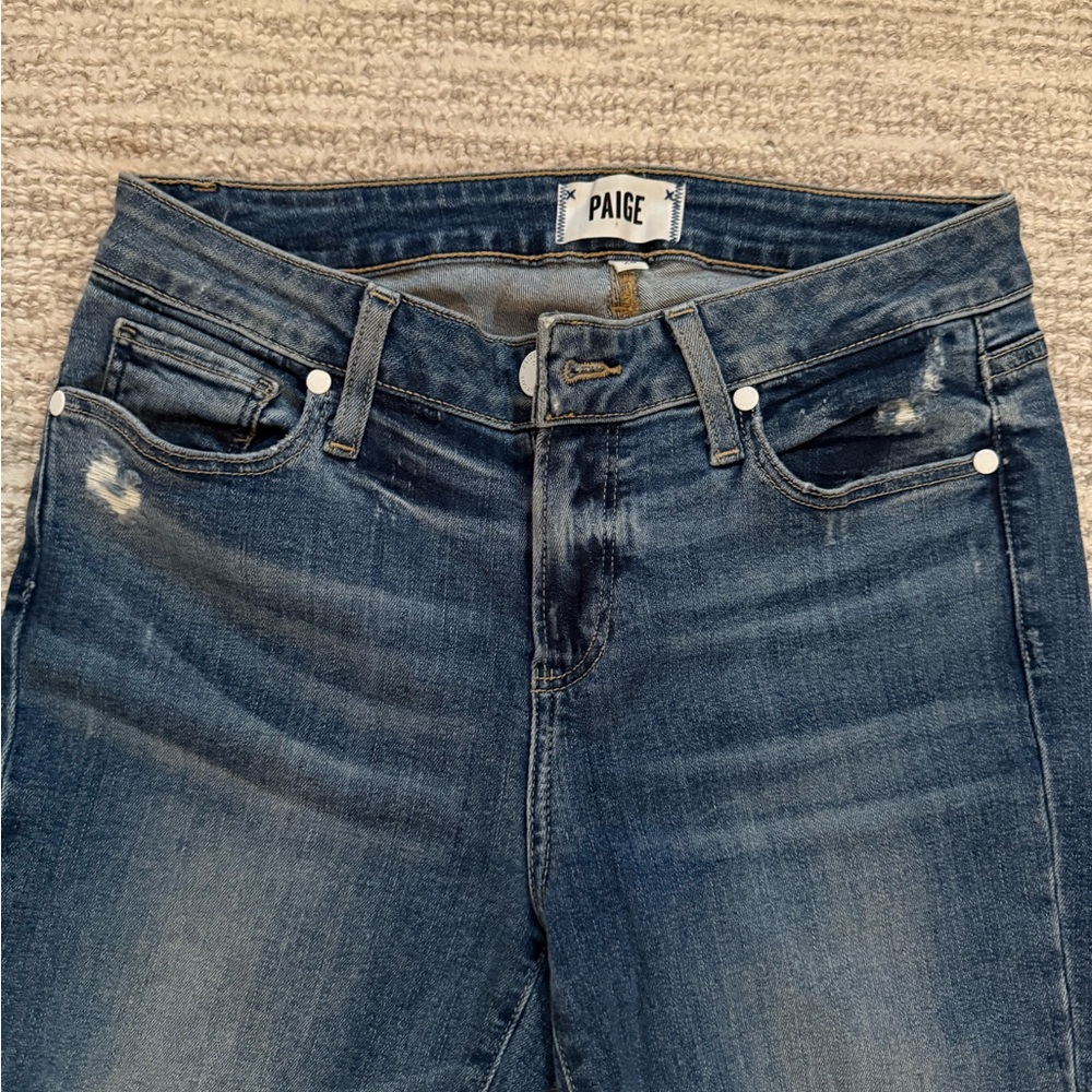 PAIGE Women's High Rise Distressed Blue Jeans